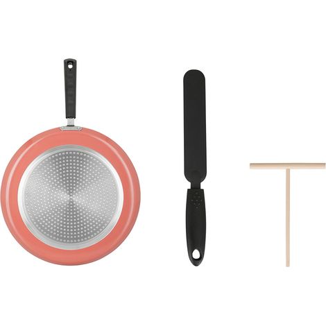 Poêle à crêpes en Aluminium pressé Ø 28 cm - Revêtement anti-adhésif sans PFOA - inclus : 1 spatule en PBT L 31 cm + 1 Etaleur de pâte en bois - Tous feux dont induction