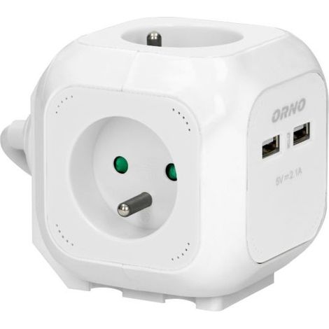 Multiprise OR-AE-13144/W - 4 prises - Blanc - Fonction de recharge USB - Système de montage innovant