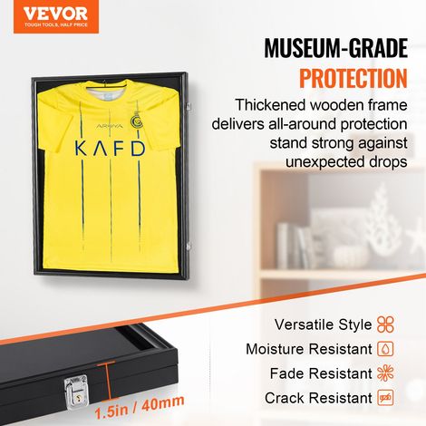 Protection UV 98% Boîte à ombre pour maillot, présentoir verrouillable en verre PC, 610x812x40 mm, noir mat (1/5)