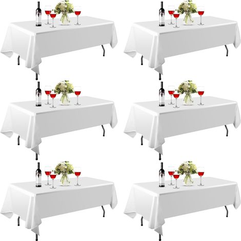 Juego de 6 manteles rectangulares de poliéster, 152x260 cm, gruesos y resistentes a las manchas, negro/blanco/boda (1/5)