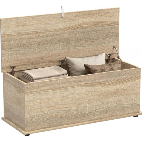 HOMCOM baúl de almacenaje, banco de almacenaje con bisagra de seguridad, estilo moderno, para pasillo, dormitorio, salón, 100x40x40 cm, roble (1/5)