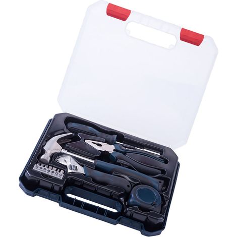 Ensemble d'outils à main multifonctionnels pour la maison et le garage, avec boîte de rangement (12 pièces). (1/5)