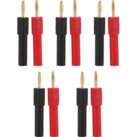 5 Paires de Connecteurs Banane Laiton - Adaptateur Mâle 2mm vers Femelle 4mm - Rouge/Noir (1/5)