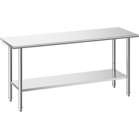 VEVOR Table de Travail Cuisine Professionnelle, Table Centrale Inox 182,9x61 cm, pour Preparation CHR Cafe Hotel Restaurant, Poste de Travail en Acier Inoxydable avec Tablette Inferieure Reglable (1/5)