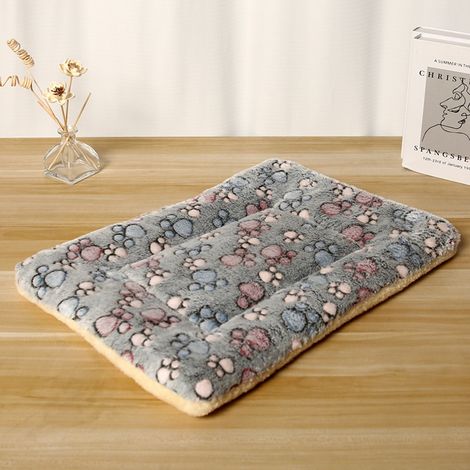 Tapis pour chien et chat gris à motif empreintes de pattes, coussin épais à trois couches, réversible et confortable, 90 x 60 cm. (1/5)