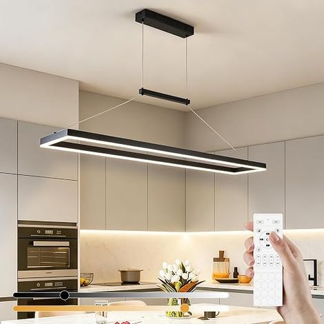 120CM Suspension Luminaire LED, Dimmable 52W Lustre Salle à Manger, Noir (1/5)