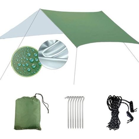 Équipement de camping - Poncho de pluie pour hamac - Étanche 2000 mm - Compact 300 x 300 cm - 6 piquets en aluminium - Accessoire outdoor (1/5)