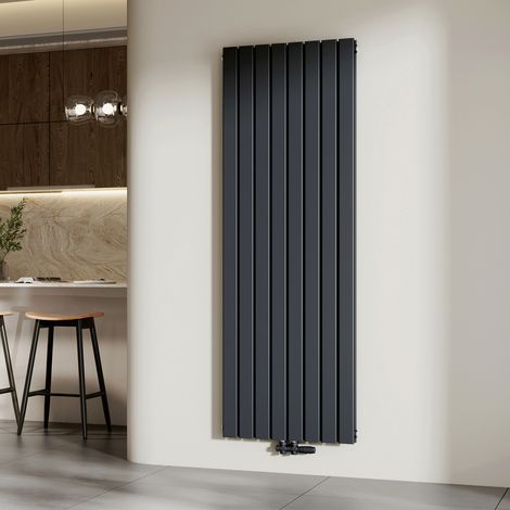 EMKE Heizkörper Flach Design Paneelheizkörper Mittelanschluss Vertikal, Doppellagig, Anthrazit, 180x62 cm, 2227 W Warmwasser Zentralheizung