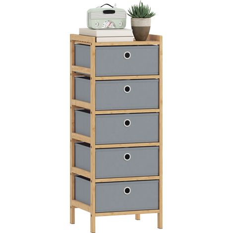 HOMCOM Chest of Drawers, 5 Drawers Dresser with Bamboo Frame, Light Grey (1/5)