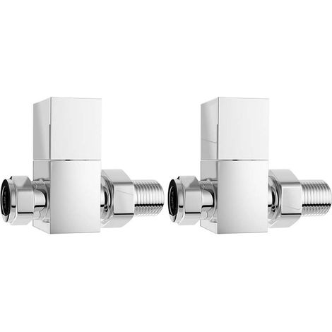 Modern Square Straight Radiator Valves Heated Towel Rail Rad Pair Chrome 15mm (1/3)