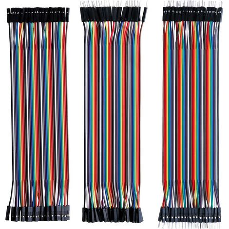 Lot de 120pcs Câbles Dupont Breadboard 28AWG 3 en 1 [40Pin Mâle vers Femelle, 40Pin Mâle vers Mâle, 40Pin Femelle vers Femelle] Longueur 20cm pour Mega modèle de 2560 Nano ou Plaque d'Essai (1/4)