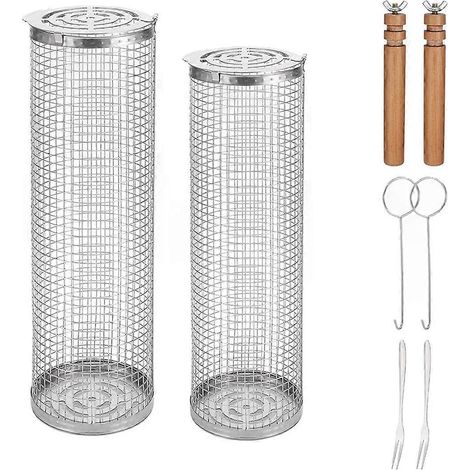 Lot de 2 paniers à barbecue à roulettes en acier inoxydable (1/5)