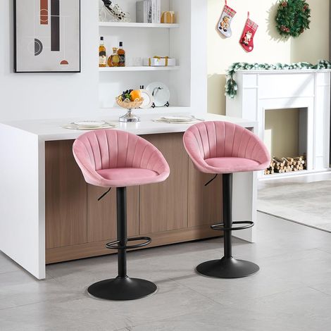 WOLTU Juego de 2 taburetes de bar de terciopelo, sillas de bar giratorias ajustables, color rosa
