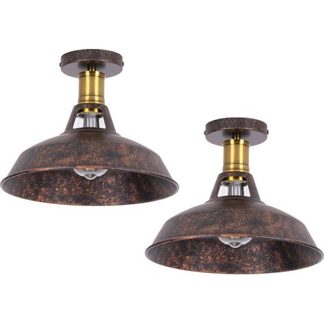 (2X) Lampe De Plafond Rétro Plafonnier En Fer Métallique Luminaire Plafonnier D'Intérieur Vintage E27 Pour Chambre À Coucher, Restaurant (1/5)