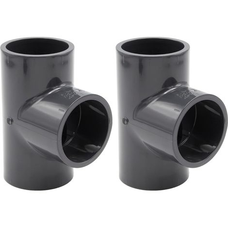 Raccord en T PVC 50 mm 1 1/2 Té PVC-U Pression 90° pour collage PN16 3 manchons femelles Plomberie de dérivation Arrosage de piscine (paquet de 2) (1/5)
