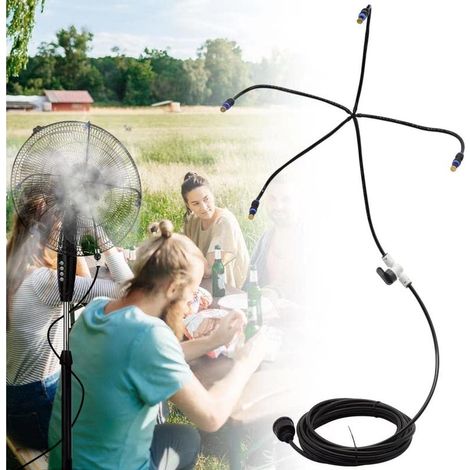 Kit di nebulizzazione per ventilatori, nebulizzatori 5m + 4 ugelli in ottone rotanti a 360° (ventilatore non incluso) (1/4)