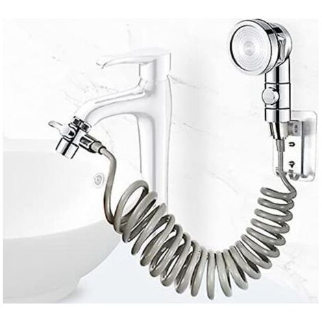 Ensemble lavabo et douche, pommeau de douche de salle de bain, idéal pour se laver les cheveux ou nettoyer le lavabo (robinet non inclus) (argenté) (1/5)