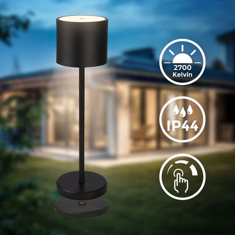 B.K.Licht Lampe de table LED sans fil IP44, Variable, tactile, sans fil, protection contre les éclaboussures, anthracite, 39,5 x 12,5 cm
