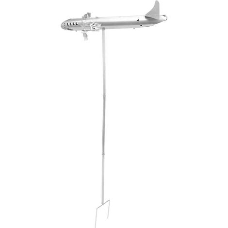 Girouette en forme d'avion, hélice d'avion en métal argenté, décorative pour jardin, terrasse et cour. (1/5)