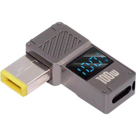 Adaptateur d'alimentation 20 V 5 A PD 65 W pour Ordinateur Portable, Affichage LED Intelligent USB-C Type-C, entrée vers Sortie 100 W, Prise rectangulaire (1/5)