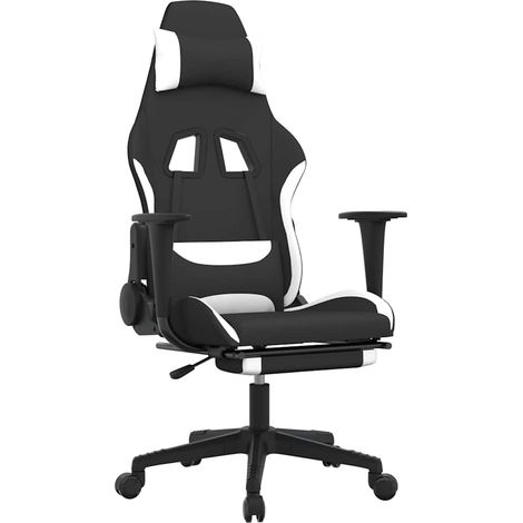 Maison Exclusive - Sedia da Gaming Massaggio e Poggiapiedi Tessuto Nero e Bianco (1/5)