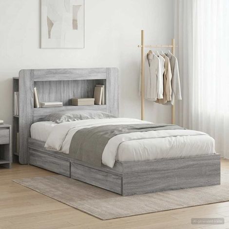 vidaXL Bed Frame with Storage Grey Sonoma 100 x 200 cm Engineered Wood (1/5)