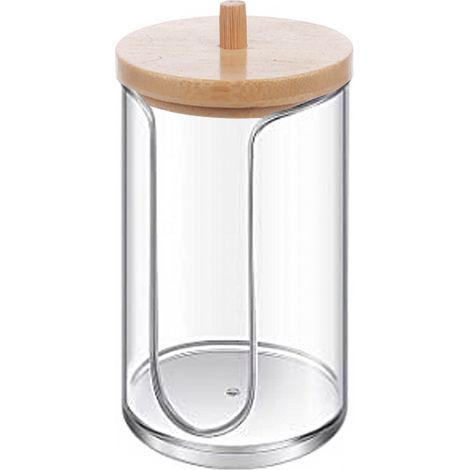 1 porte-disques démaquillants transparents (13,5 x 7,6 cm) avec couvercle en bambou distributeur et organisateur de disques démaquillants pour salle de bain (1/5)