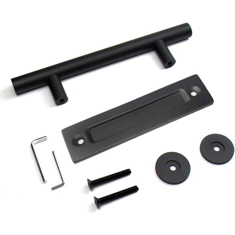 1 Poignée de porte coulissante, Aluminium noir, Design encastré et à tirer, Pour porte en bois (1/5)
