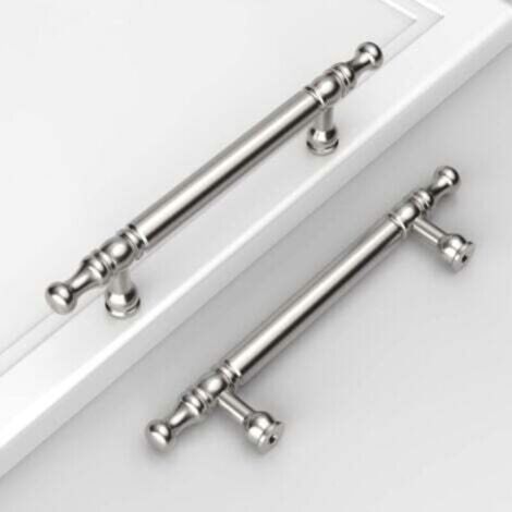 Poignées de tiroir cuisine 10 pièces, style moderne, finition chromée brillante, trous espacés de 128 mm, avec vis de fixation incluses – pour armoires, meubles de bureau et placards (1/4)