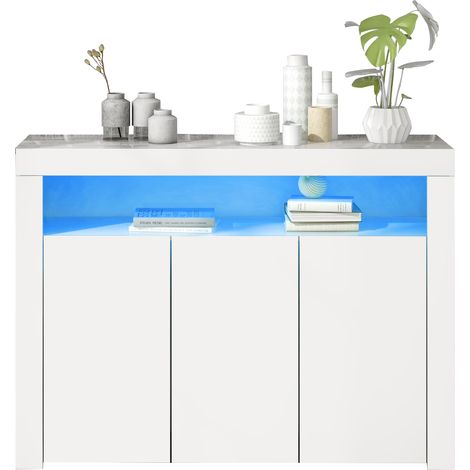 ELVMI Credenza con 3 Ante, 2 Vani Aperti e LED Controllato da App, per Soggiorno, 130 x 35 x 95 cm, Bianca (1/5)