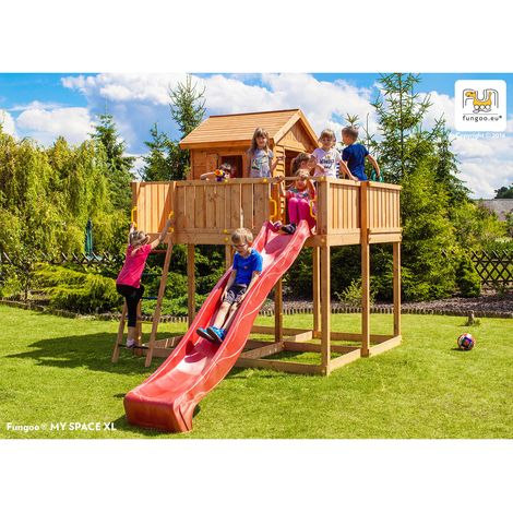 Fungoo Spielhaus "My Space XL", teak, inkl. Rutsche, Haus mit Holzdach und Steuerrad