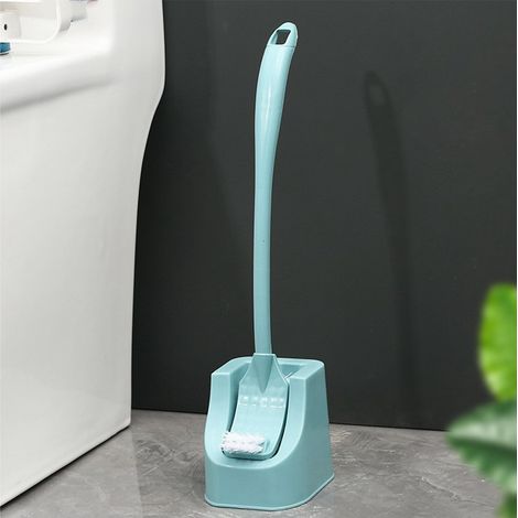 Brosse de toilette murale ergonomique à long manche, haute efficacité, avec support pour cuvette, bleu. (1/5)