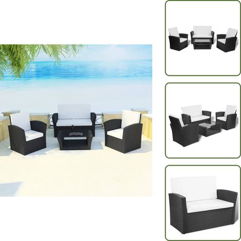 Poltrone da giardino - vidaXL Set Divani da Giardino 4 pz con Cuscini in Polyrattan Nero - Cuscini da giardino