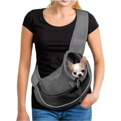 Sac de Transport Sac Bandoulière Filet Respirant pour Chien et Chat Chiot épaule pour Animaux de Compagnie Sling Transporteur,L (1/4)