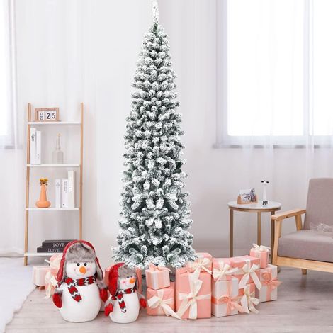 COSTWAY 225 cm Árbol de Navidad Artificial con Soporte de Metal,Agujas de PVC y Decorativa Nieve para Hogar Oficina Fiesta (1/5)
