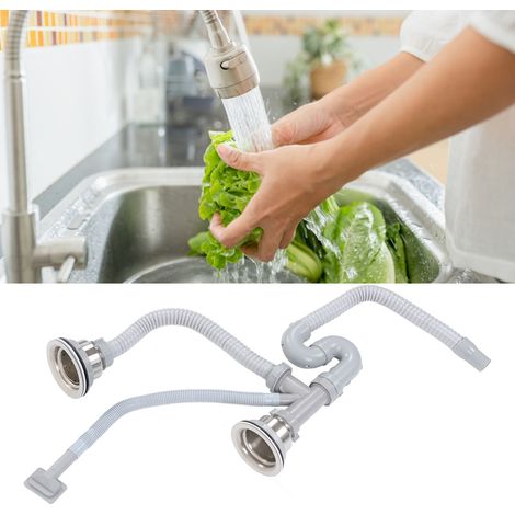 Doppelablaufrohr für Küchenspülen mit geruchshemmendem S-Bogen [Küchenspülen-Ablaufrohr-Set aus Edelstahl und ABS] – 12 Zubehörteile [702 g] Flexibel (1/5)