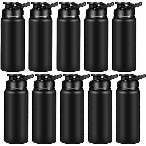 Lot de 10 bouteilles d'eau réutilisables noires de 600 ml (1/5)