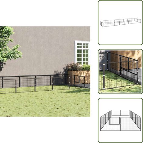 Gabbia per cani esterna - vidaXL Gabbia per Cani Nera 16 m² in Acciaio - Gabbia per cani nera