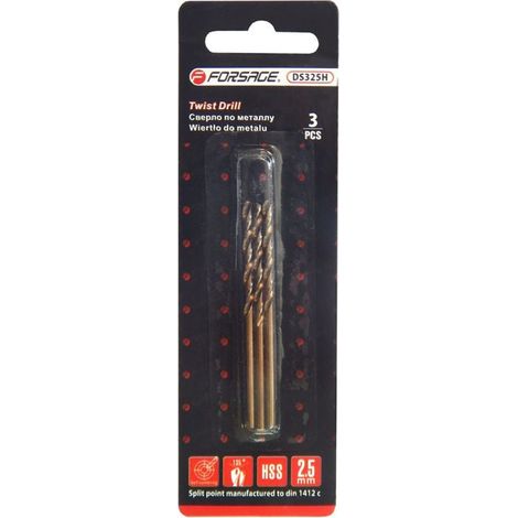 Forets à métaux 2,5 mm HSS+Co, lot de 3 (cobalt) (1/2)
