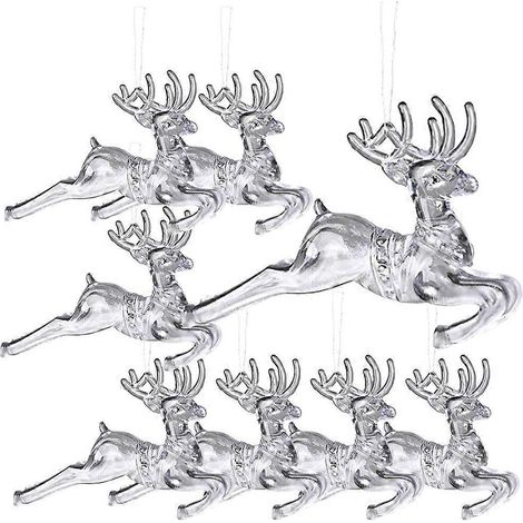 Lot de 8 décorations de Noël suspendues en acrylique transparent, représentant des élans.-7X10X1CM (1/2)