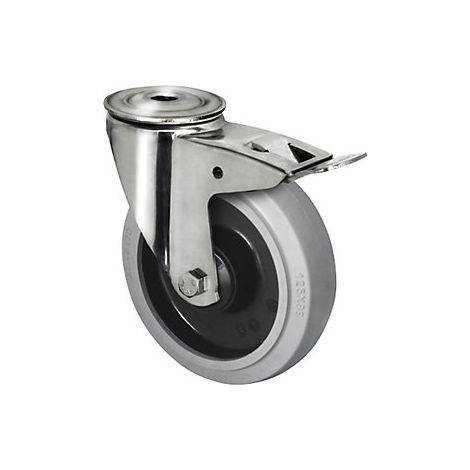 CASCOO Rückenlochlenkrolle mit Totalfeststeller ø 125 mm Serie R4E2 Rollenlager Edelstahl
