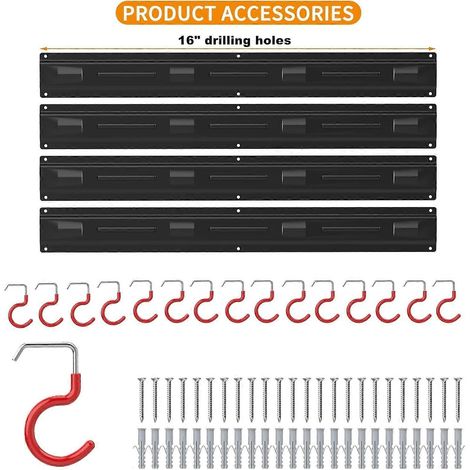 Porte-outils de jardin mural entièrement métallique de 162,5 cm (64 pouces), adapté aux garages, peut contenir des balais et des serpillières, porte-outils de terrasse pour râteaux, pelles, bêches, ba (1/3)