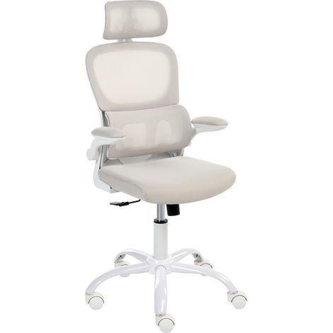 Silla de oficina moderna tapizado de malla base de hierro giratoria altura ajustable reposacabezas reposabrazos acolchados respaldo reclinable mecanismo de bloqueo beige Solis (1/5)