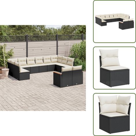 Salon de jardin 12 pcs avec coussins noir résine tressée - Ensemble Salon De Jardin - Mobilier Extérieur - Meubles De Jardin - Salon De Jardin Pliable - Chaise Longue (1/5)