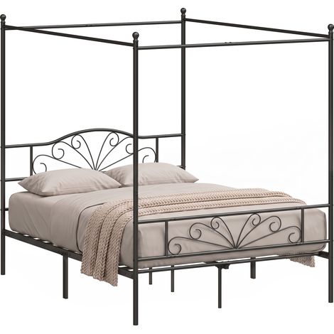 HOMCOM Canopy Bed Frame King Size, Metal Platform Bed Frame, Black (1/5)