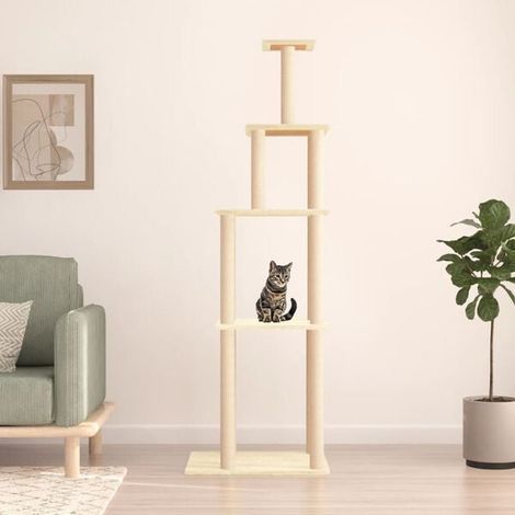 Arbre à chat avec griffes en sisal couleur crème, 183 cm