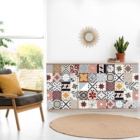 Stickers adhésif décoration Meuble - 60 STICKERS CARREAUX DE CIMENT MEUBLE AUTHENTIQUES LIVINAEA - 60stickers10x10cm (1/5)