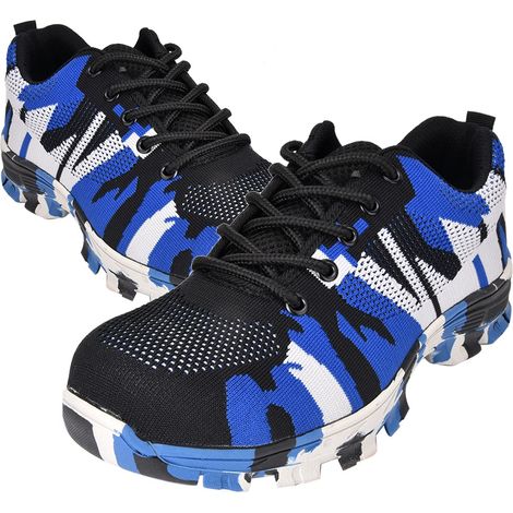 Chaussures de sécurité camouflage homme, coques en acier, semelles anti-perforation, chaussures de travail bleu camouflage 43 (1/5)