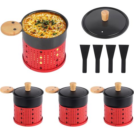 Appareil Raclette Bougie à Revêtement Antiadhésif,Coupelle Raclette Individuelle de Fusion Rapide sans Fil pour Fromage Fondu Chocolat Oeuf Frit à Table,dans Jardin,en Camping,Pelles (1/5)
