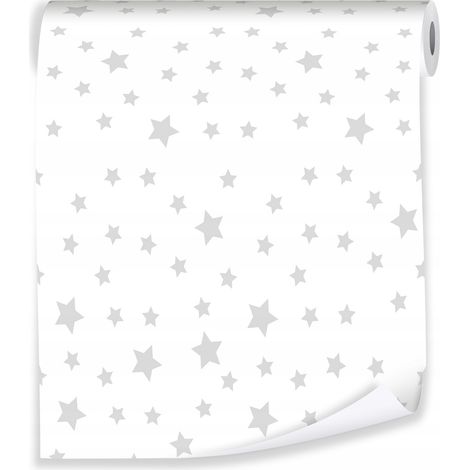 Papier peint pour chambre d'enfant à étoiles blanches, décoration murale pour chambre de bébé – rouleau 0,5 x 10 m, intissé Wallarena